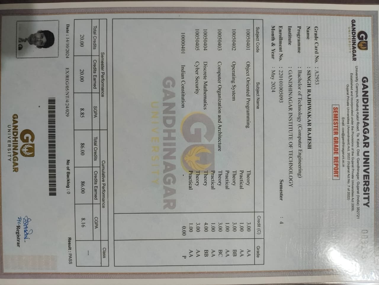 Semester 4 marksheet preview