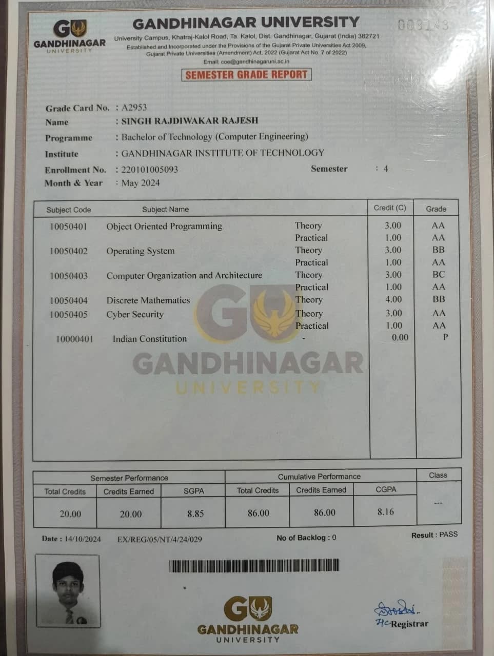Semester 4 marksheet preview