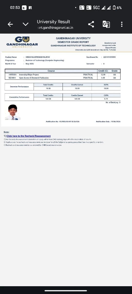 Semester 8 marksheet preview